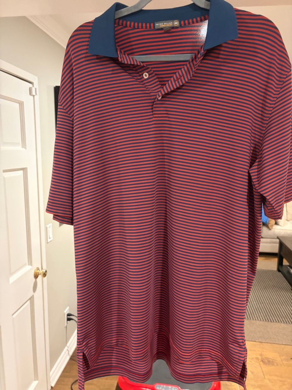 Peter Millar Navy Collar Red & Navy Striped Men’s Polo
